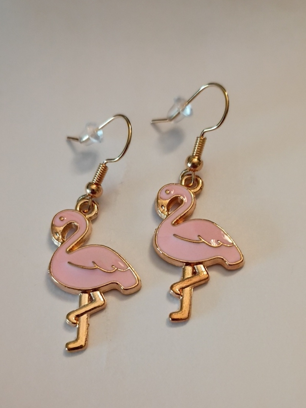 Gold-Tone Pink Flamingo Drop Earrings for Women